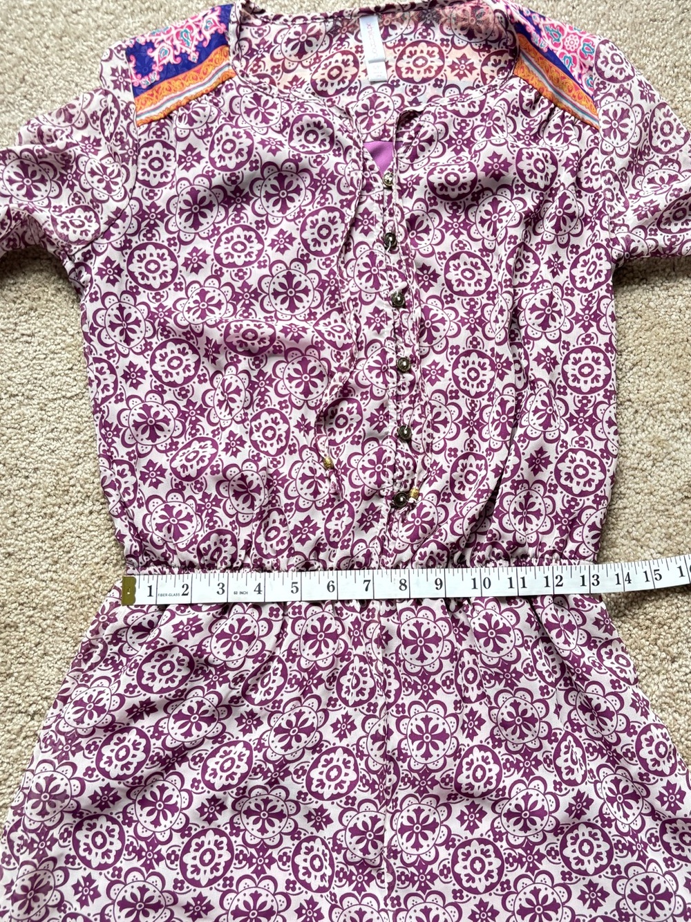 Xhilaration Purple Floral Print Romper with Orange Border - Boho, Indie - Picture 12 of 14